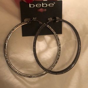 Bebe Hoops Gunmetal w/ Rhinestones